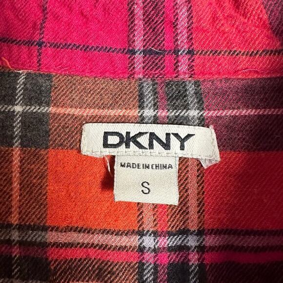 DKNY Pink & Orange Plaid Flannel Tunic - Picture 3 of 7
